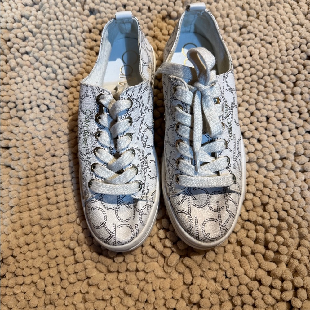Calvin Klein White Monogram Lace-Up Sneakers